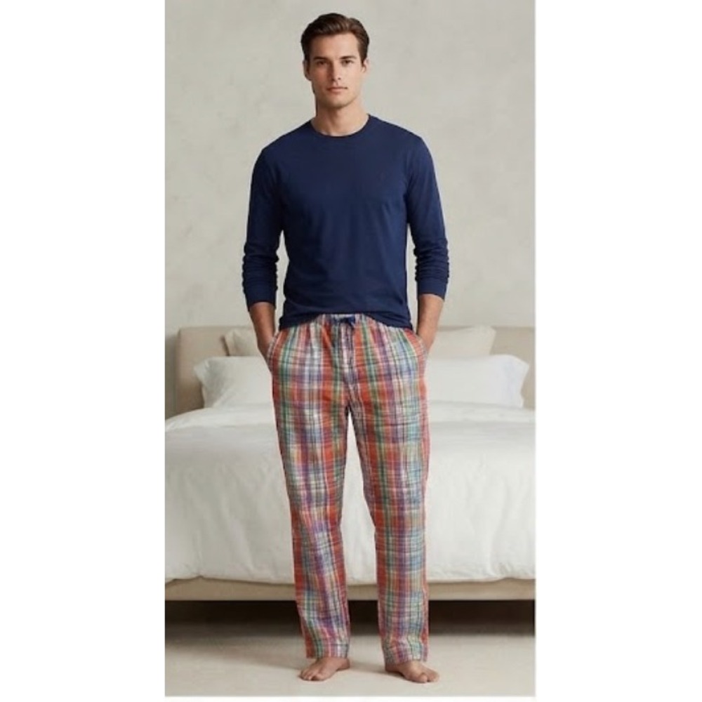 Polo Ralph Lauren Mens Medium Madras Plaid Pajama Pants Multicolor Cotton Sleep